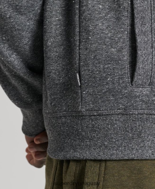 uy Superdry hombres top deportivo de algodón orgánico con cremallera y logo vintage gris oscuro DT2N8Z6454 ropa
