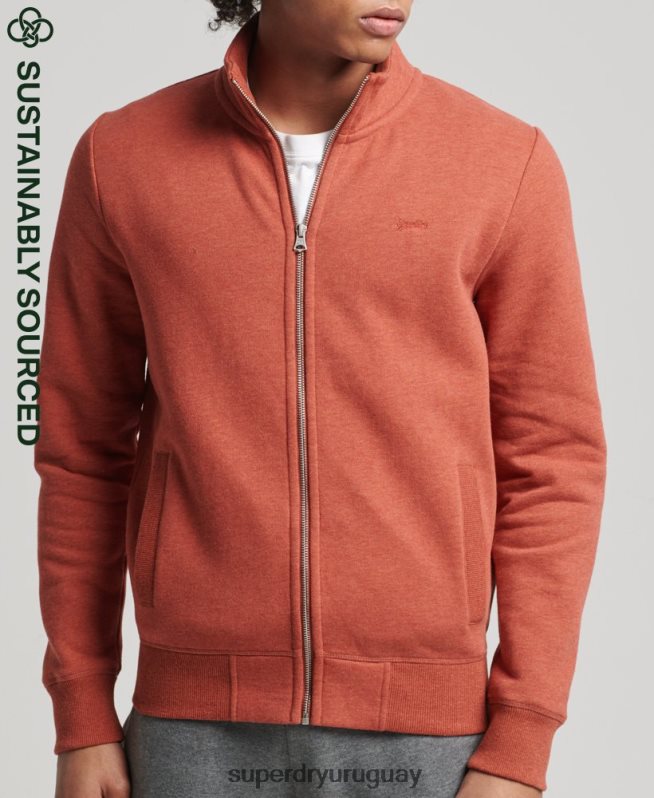 uy Superdry hombres top deportivo de algodón orgánico con cremallera y logo vintage marrón DT2N8Z5066 ropa