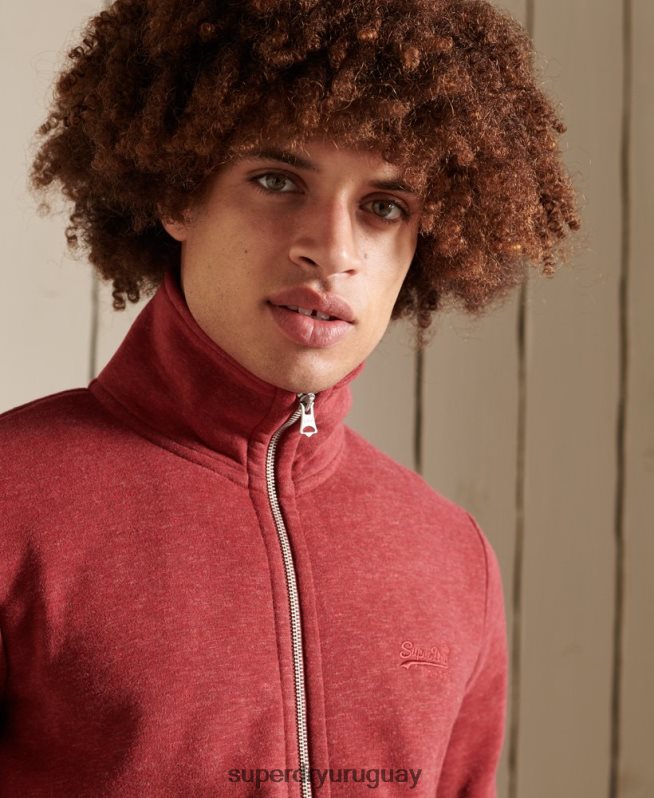 uy Superdry hombres top deportivo de algodón orgánico con cremallera y logo vintage rojo DT2N8Z5168 ropa