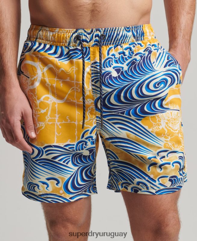 uy Superdry hombres shorts de baño hawaianos reciclados amarillo DT2N8Z398 ropa