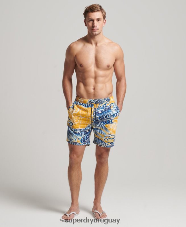 uy Superdry hombres shorts de baño hawaianos reciclados amarillo DT2N8Z398 ropa