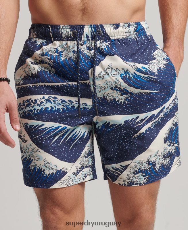 uy Superdry hombres shorts de baño hawaianos reciclados azul DT2N8Z96 ropa