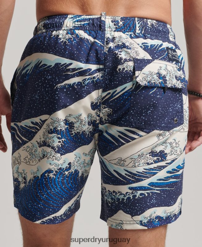 uy Superdry hombres shorts de baño hawaianos reciclados azul DT2N8Z96 ropa