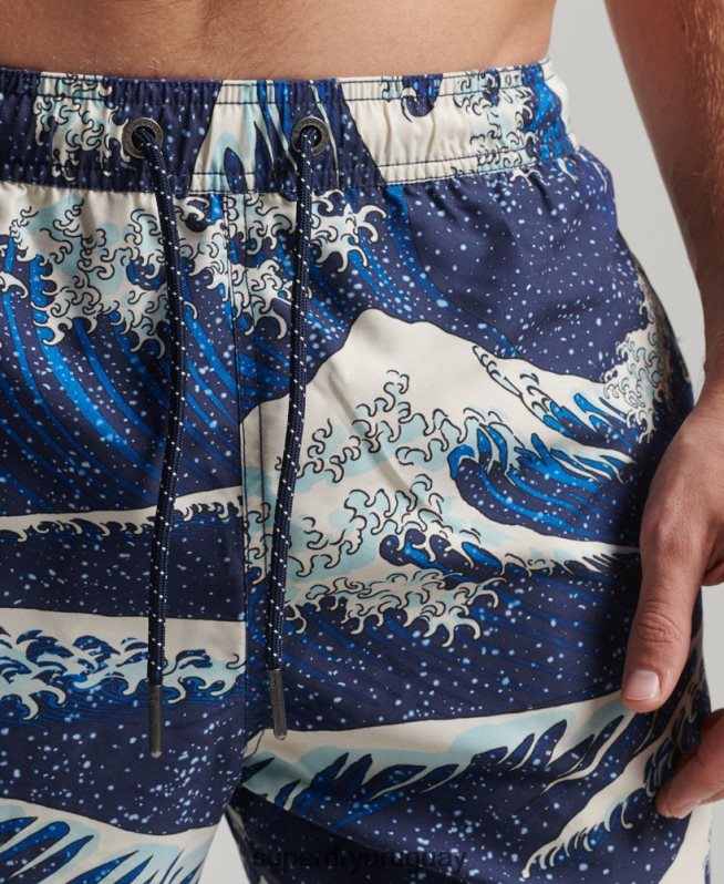 uy Superdry hombres shorts de baño hawaianos reciclados azul DT2N8Z96 ropa