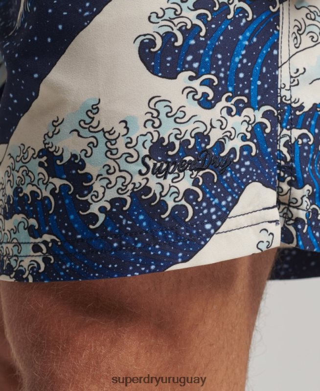 uy Superdry hombres shorts de baño hawaianos reciclados azul DT2N8Z96 ropa