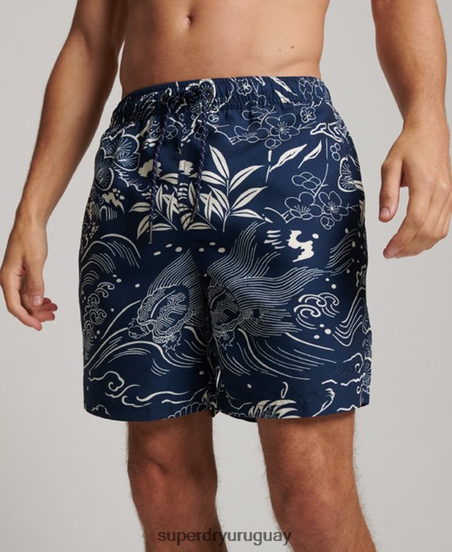 uy Superdry hombres shorts de baño hawaianos reciclados azul oscuro DT2N8Z400 ropa