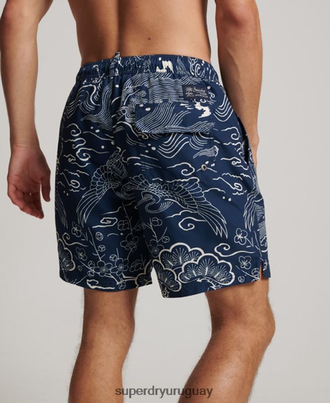 uy Superdry hombres shorts de baño hawaianos reciclados azul oscuro DT2N8Z400 ropa