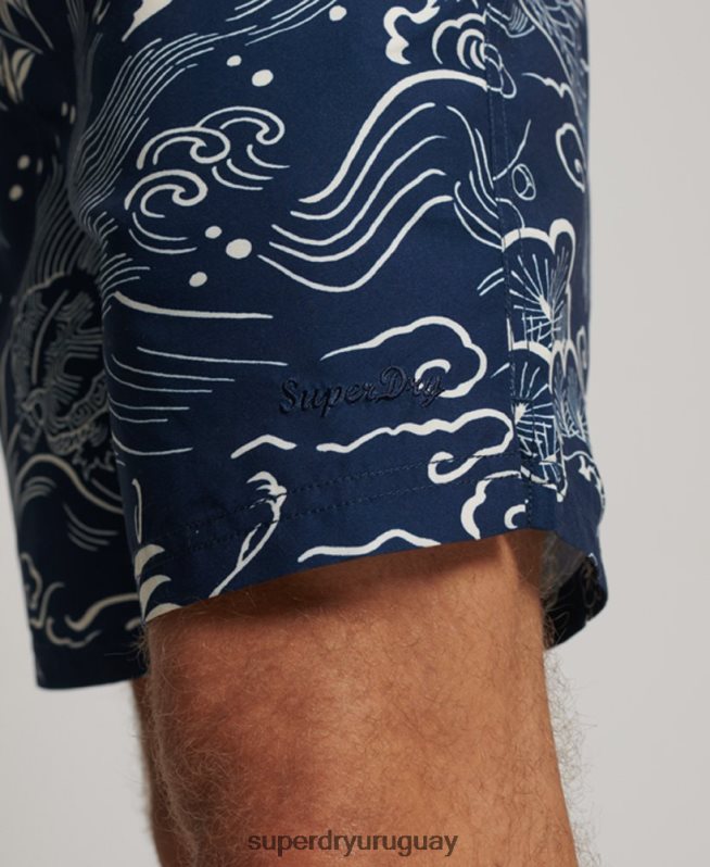 uy Superdry hombres shorts de baño hawaianos reciclados azul oscuro DT2N8Z400 ropa