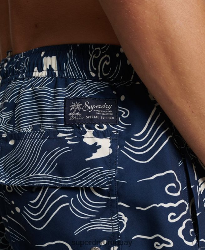 uy Superdry hombres shorts de baño hawaianos reciclados azul oscuro DT2N8Z400 ropa