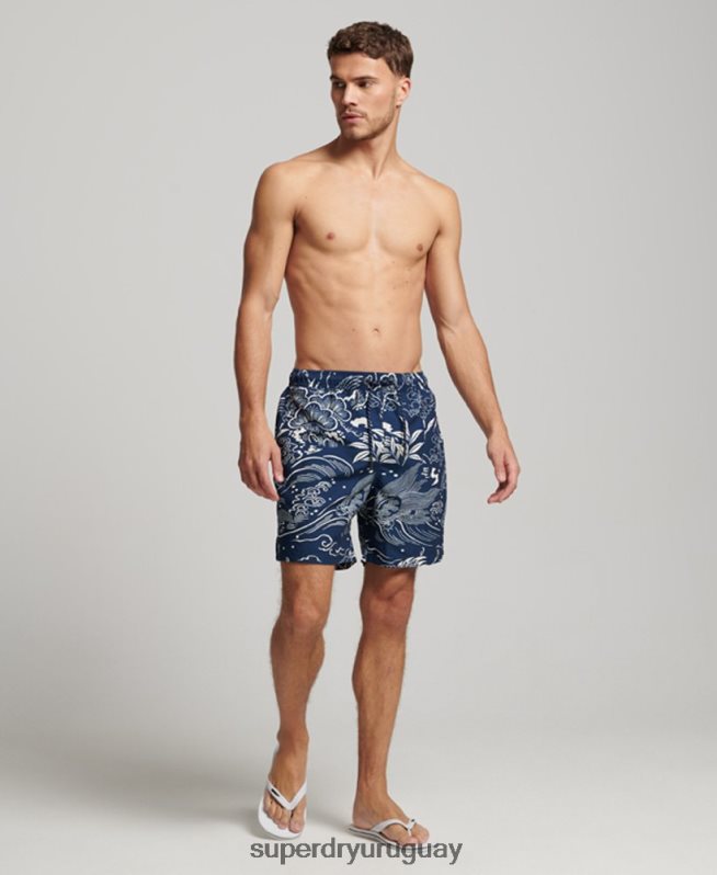 uy Superdry hombres shorts de baño hawaianos reciclados azul oscuro DT2N8Z400 ropa