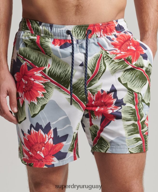 uy Superdry hombres shorts de baño hawaianos reciclados blanco DT2N8Z395 ropa