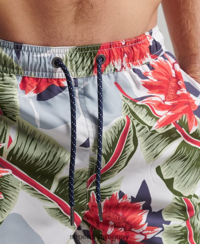 uy Superdry hombres shorts de baño hawaianos reciclados blanco DT2N8Z395 ropa