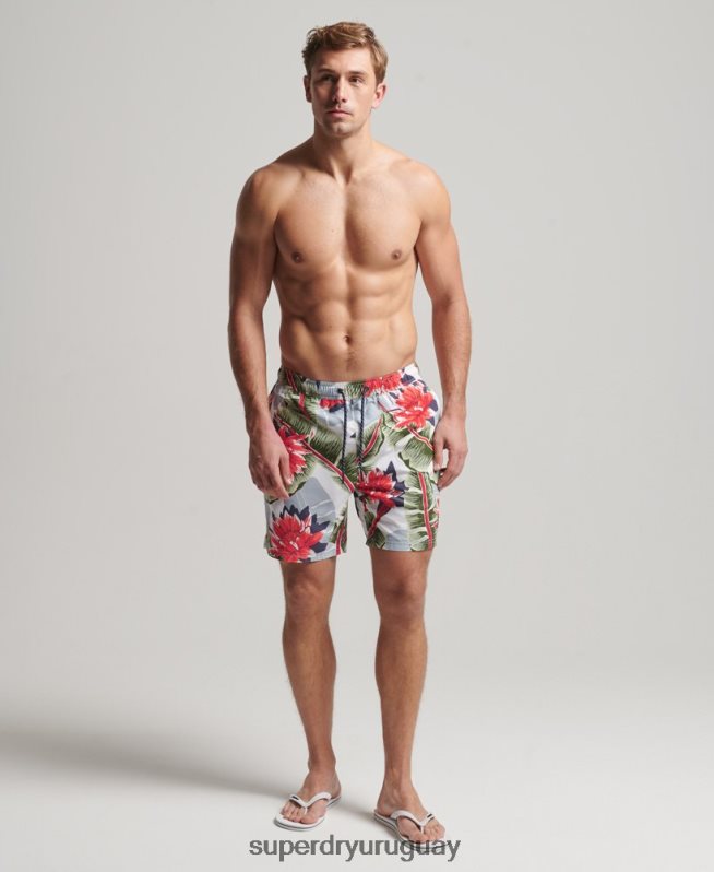 uy Superdry hombres shorts de baño hawaianos reciclados blanco DT2N8Z395 ropa