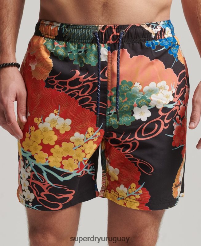 uy Superdry hombres shorts de baño hawaianos reciclados rojo DT2N8Z393 ropa