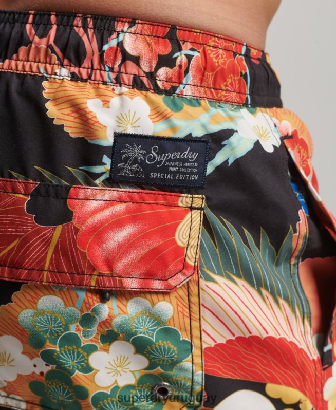 uy Superdry hombres shorts de baño hawaianos reciclados rojo DT2N8Z393 ropa