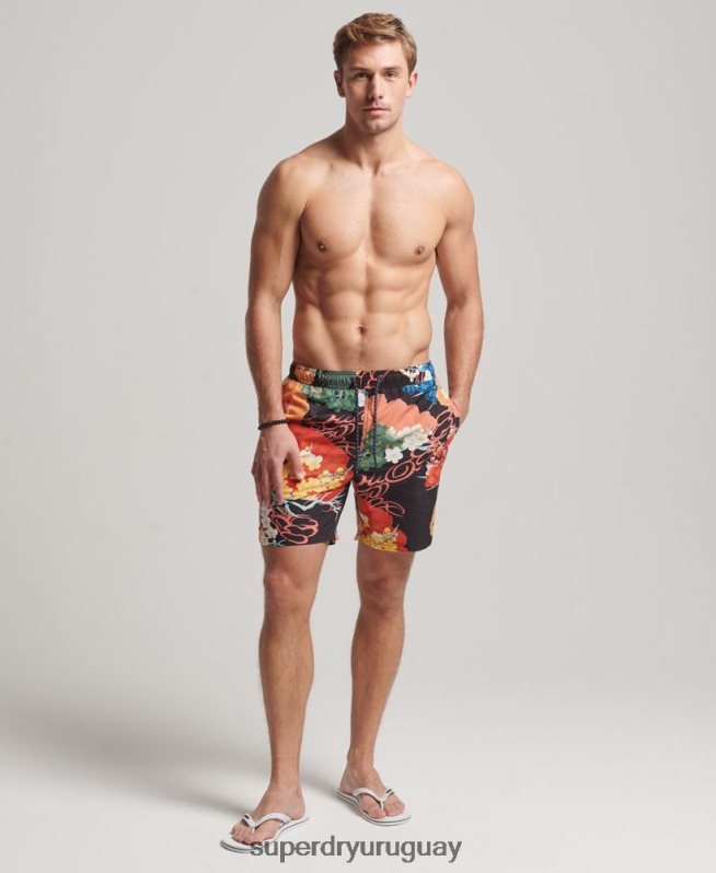 uy Superdry hombres shorts de baño hawaianos reciclados rojo DT2N8Z393 ropa