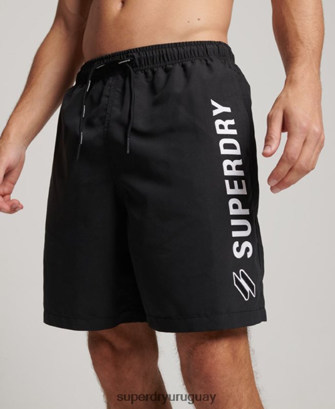 uy Superdry hombres shorts de baño reciclados de 19 pulgadas con apliques negro DT2N8Z406 ropa