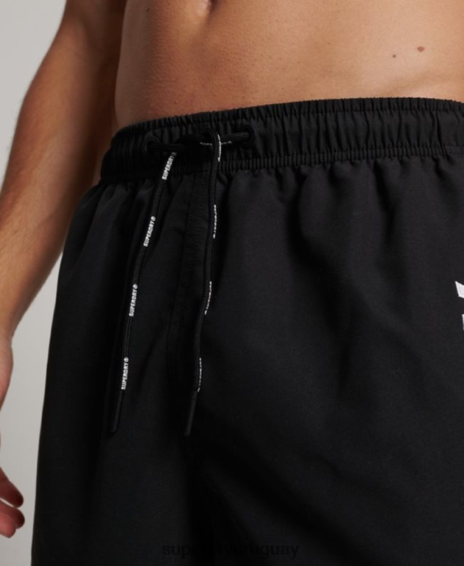 uy Superdry hombres shorts de baño reciclados de 19 pulgadas con apliques negro DT2N8Z406 ropa