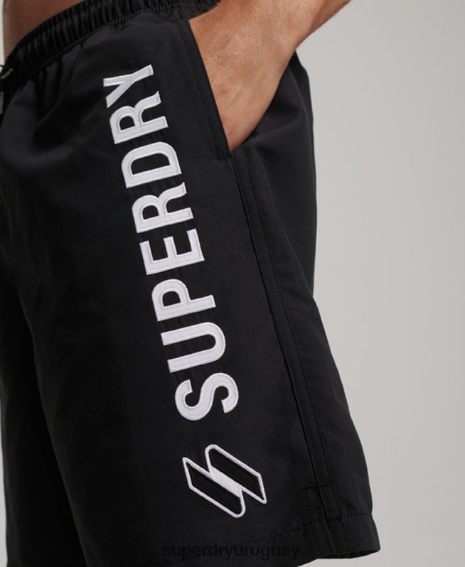 uy Superdry hombres shorts de baño reciclados de 19 pulgadas con apliques negro DT2N8Z406 ropa