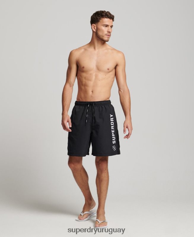uy Superdry hombres shorts de baño reciclados de 19 pulgadas con apliques negro DT2N8Z406 ropa