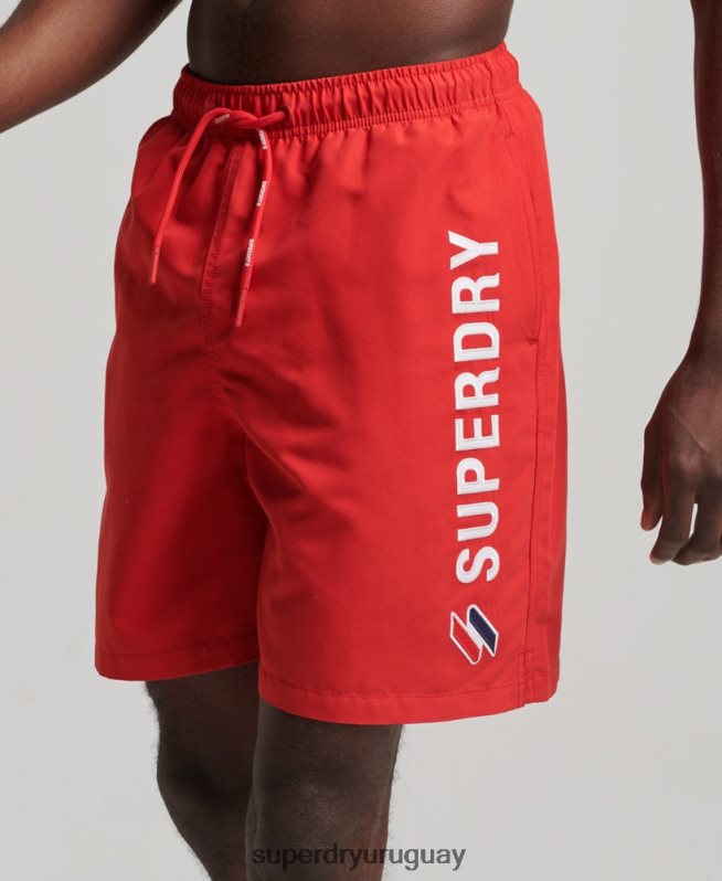 uy Superdry hombres shorts de baño reciclados de 19 pulgadas con apliques rojo DT2N8Z422 ropa