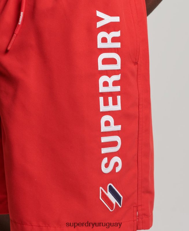 uy Superdry hombres shorts de baño reciclados de 19 pulgadas con apliques rojo DT2N8Z422 ropa