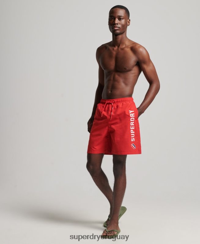 uy Superdry hombres shorts de baño reciclados de 19 pulgadas con apliques rojo DT2N8Z422 ropa