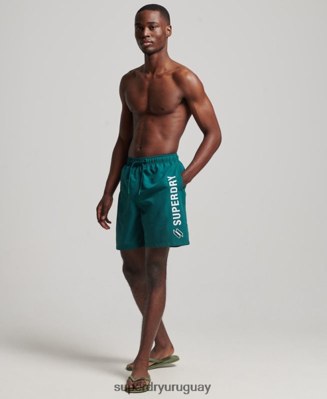 uy Superdry hombres shorts de baño reciclados de 19 pulgadas con apliques verde DT2N8Z452 ropa