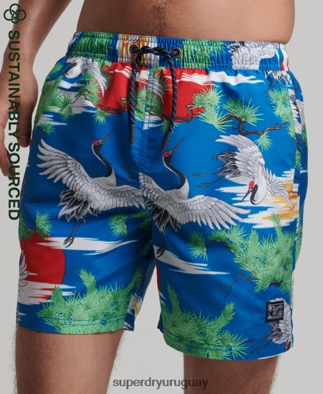 uy Superdry hombres shorts de baño reciclados hawaianos vintage azul DT2N8Z425 ropa