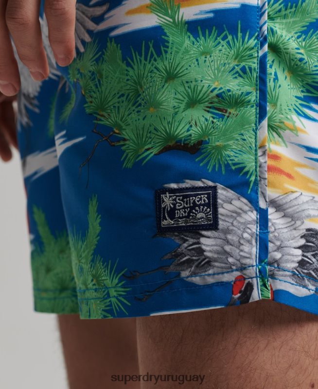 uy Superdry hombres shorts de baño reciclados hawaianos vintage azul DT2N8Z425 ropa