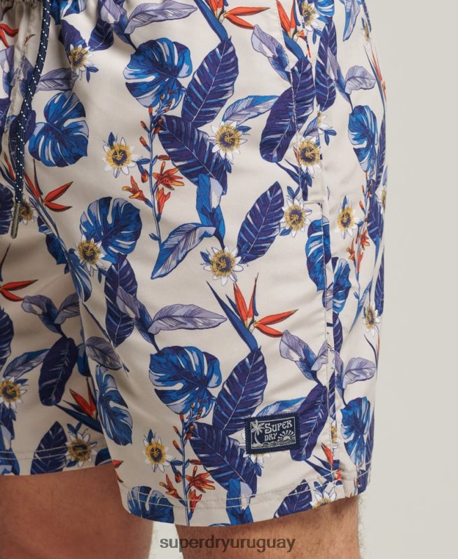 uy Superdry hombres shorts de baño reciclados hawaianos vintage blanco DT2N8Z414 ropa