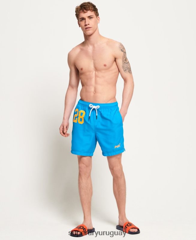 uy Superdry hombres shorts de playa de polo acuático azul DT2N8Z444 ropa