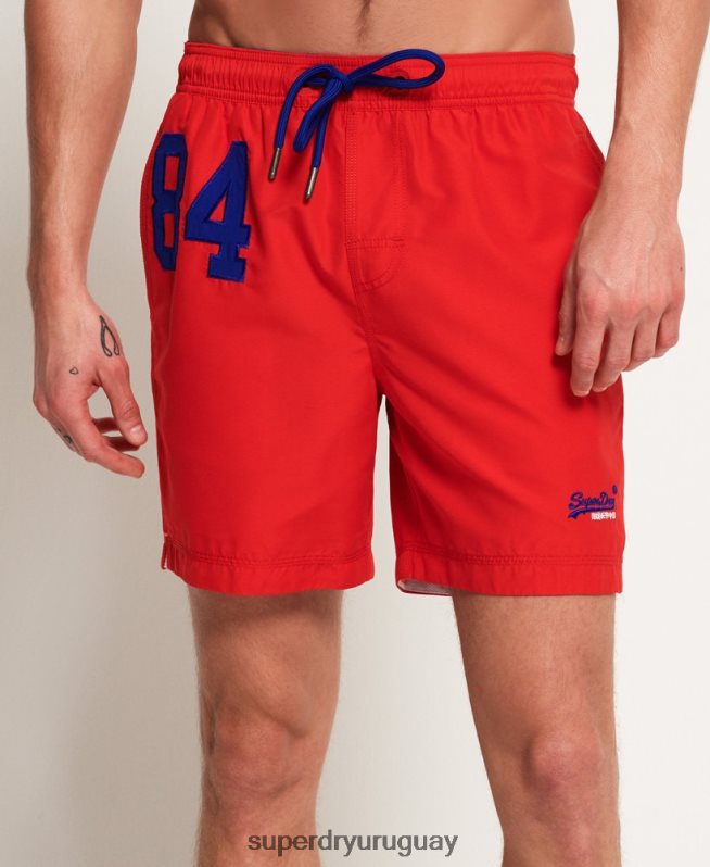 uy Superdry hombres shorts de playa de polo acuático rojo DT2N8Z6499 ropa