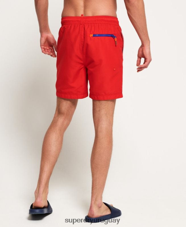 uy Superdry hombres shorts de playa de polo acuático rojo DT2N8Z6499 ropa