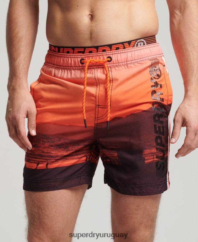 uy Superdry hombres shorts de playa de volley estatal naranja DT2N8Z438 ropa