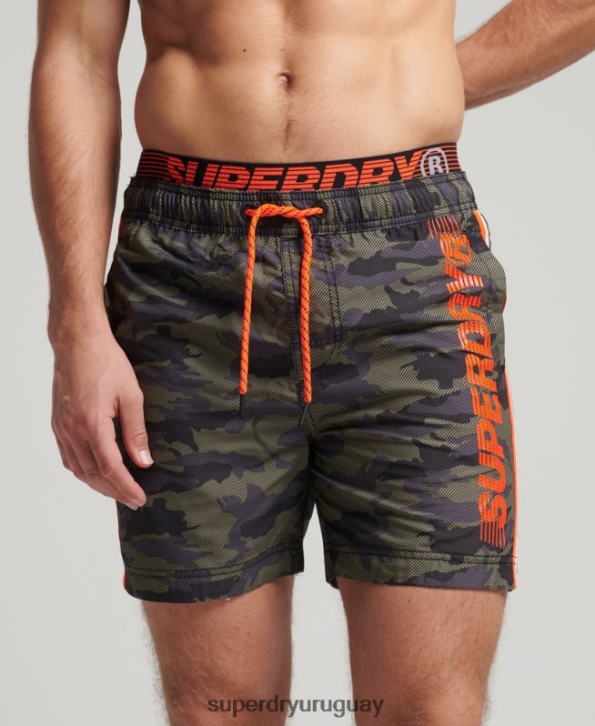 uy Superdry hombres shorts de playa de volley estatal verde DT2N8Z447 ropa