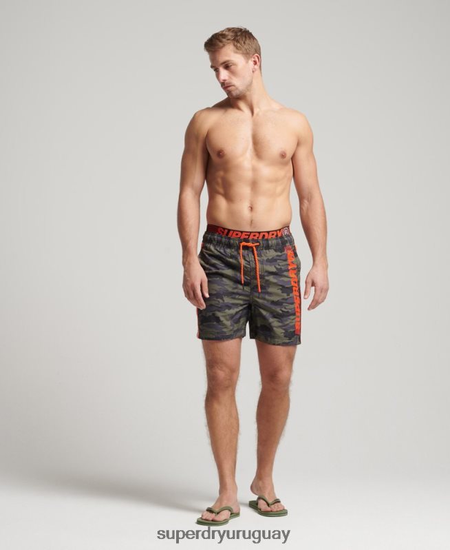 uy Superdry hombres shorts de playa de volley estatal verde DT2N8Z447 ropa