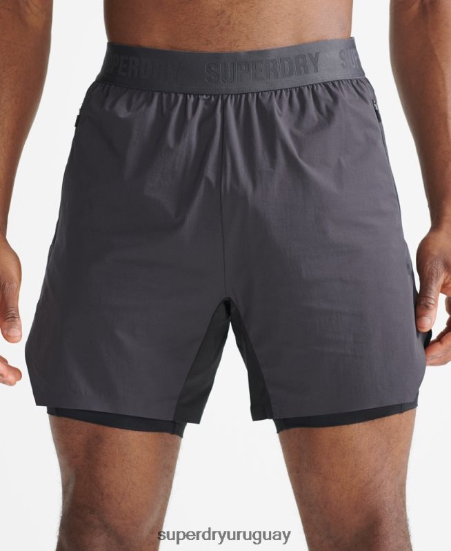 uy Superdry hombres pantalones cortos de capa premium de tren gris oscuro DT2N8Z356 ropa