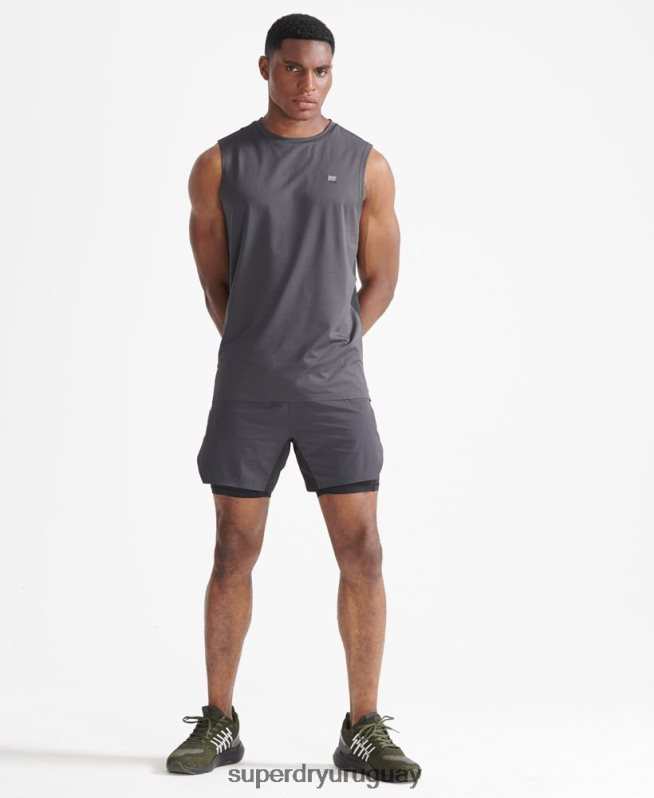 uy Superdry hombres pantalones cortos de capa premium de tren gris oscuro DT2N8Z356 ropa