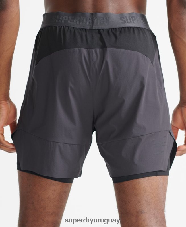 uy Superdry hombres pantalones cortos de capa premium de tren gris oscuro DT2N8Z356 ropa