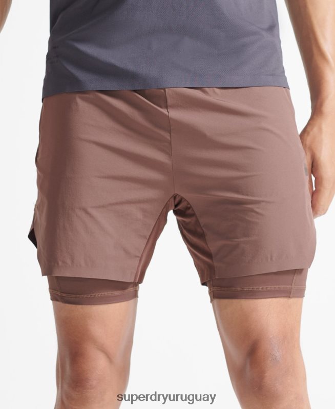 uy Superdry hombres pantalones cortos de capa premium de tren marrón DT2N8Z5377 ropa