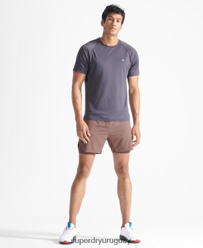 uy Superdry hombres pantalones cortos de capa premium de tren marrón DT2N8Z5377 ropa