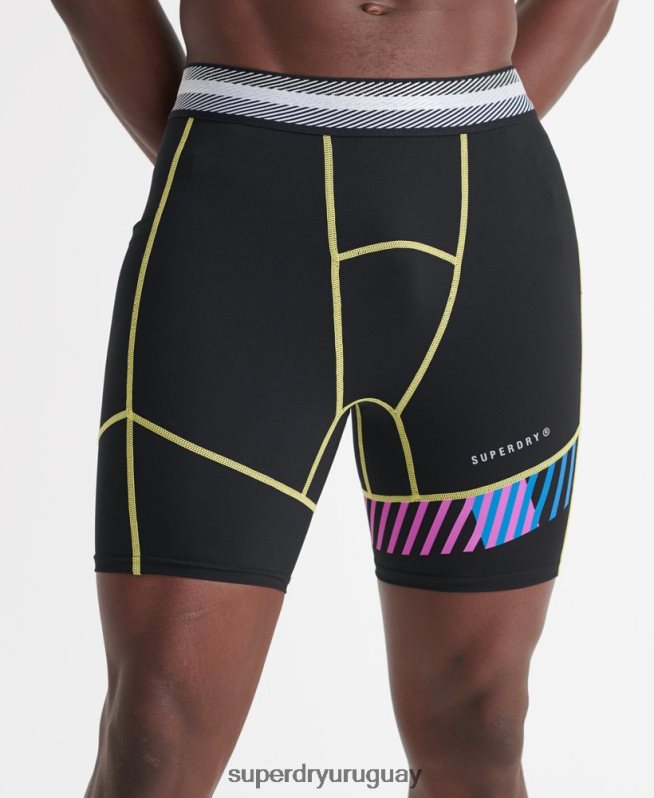 uy Superdry hombres pantalones cortos de entrenamiento de energía de hielo fresco negro DT2N8Z381 ropa