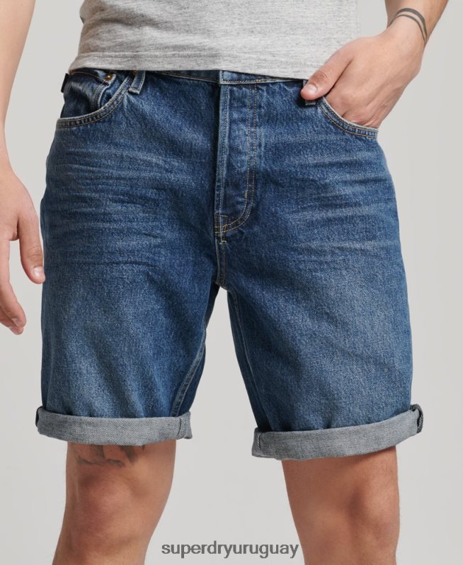 uy Superdry hombres short recto vintage de algodón orgánico azul oscuro DT2N8Z273 ropa