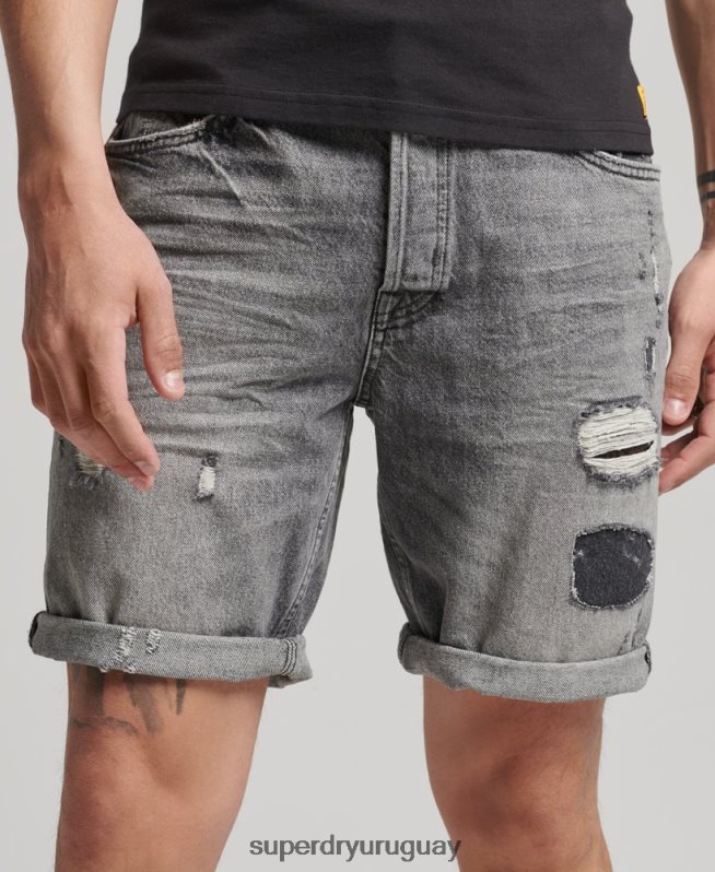 uy Superdry hombres short recto vintage de algodón orgánico gris DT2N8Z278 ropa