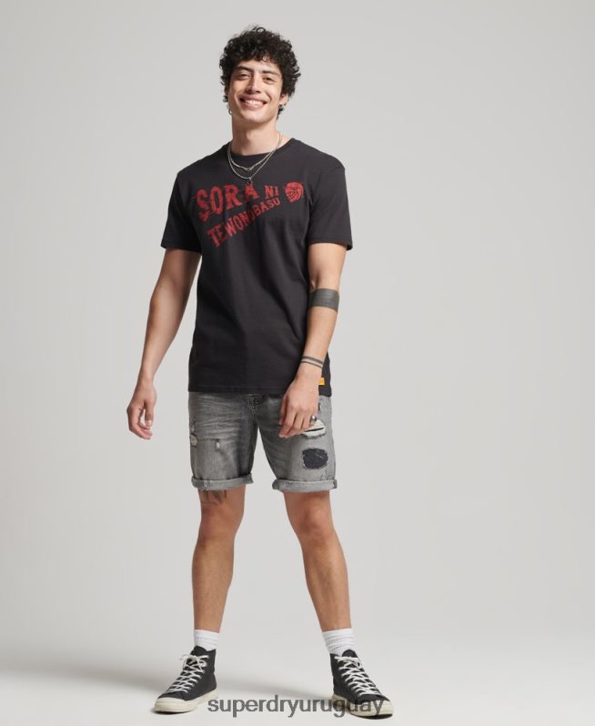 uy Superdry hombres short recto vintage de algodón orgánico gris DT2N8Z278 ropa