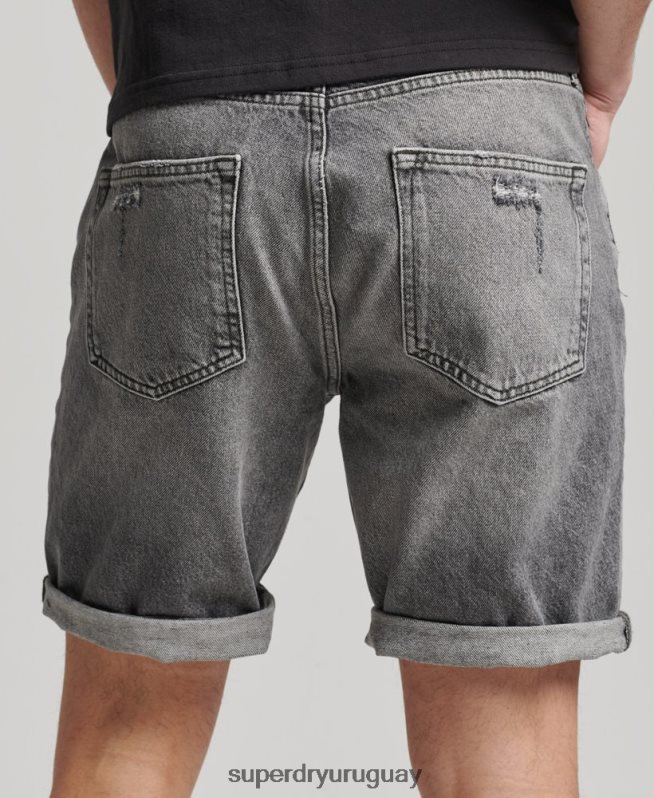 uy Superdry hombres short recto vintage de algodón orgánico gris DT2N8Z278 ropa