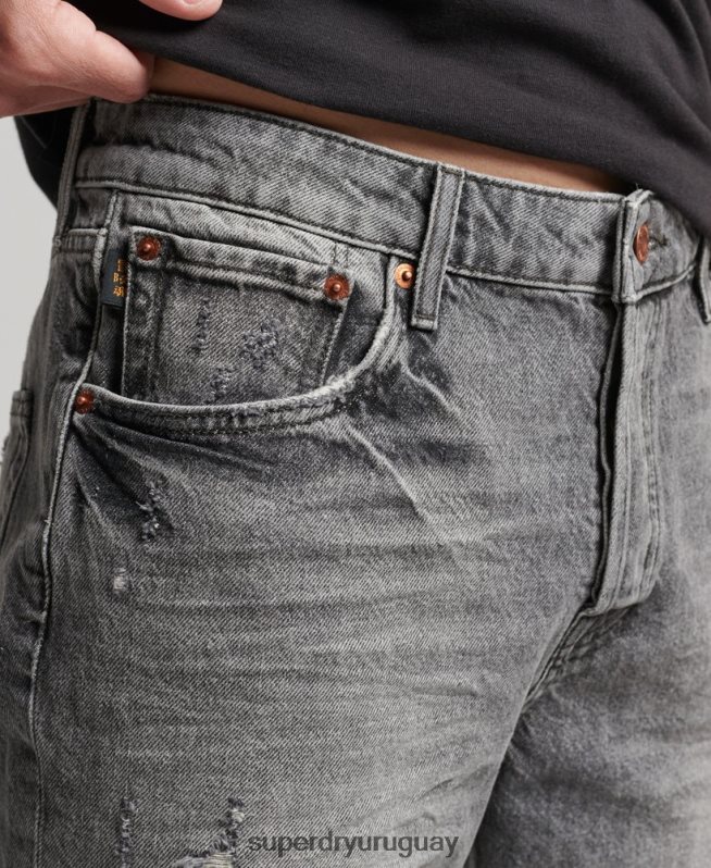 uy Superdry hombres short recto vintage de algodón orgánico gris DT2N8Z278 ropa