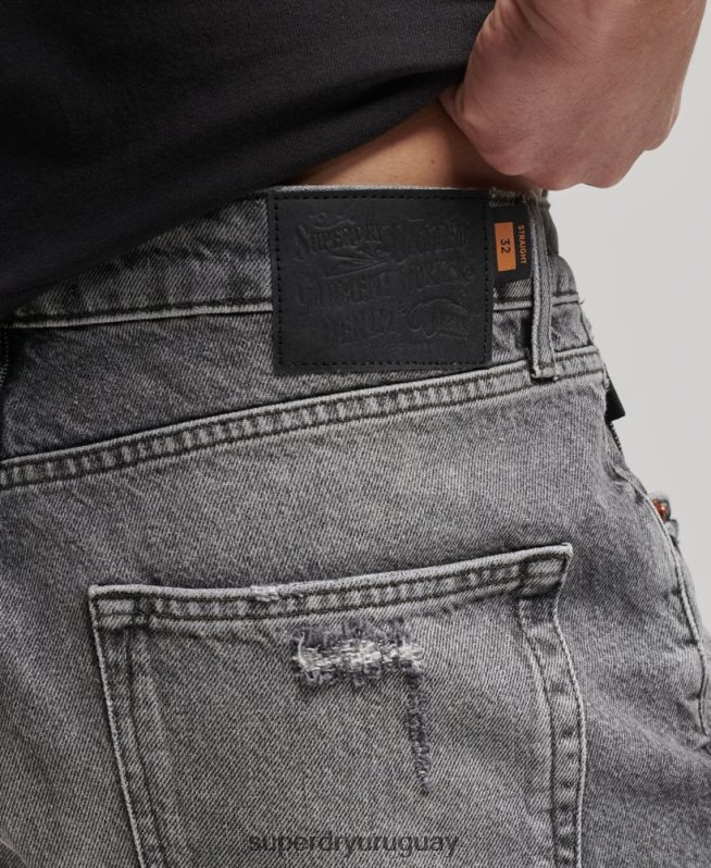 uy Superdry hombres short recto vintage de algodón orgánico gris DT2N8Z278 ropa