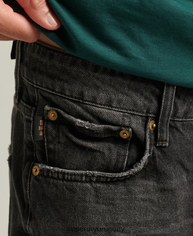 uy Superdry hombres short recto vintage de algodón orgánico negro DT2N8Z280 ropa